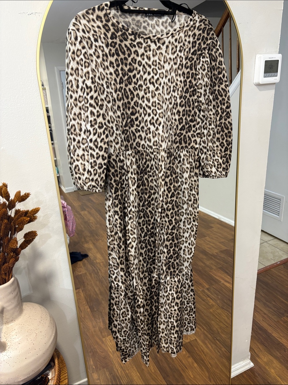 Zara Leopard Print Three-quarter sleeve Midi dress
